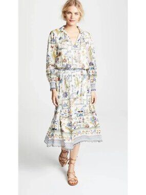 Tory Burch Waverly Floral Silk Long Sleeve Smocked Midi Dress - size 10